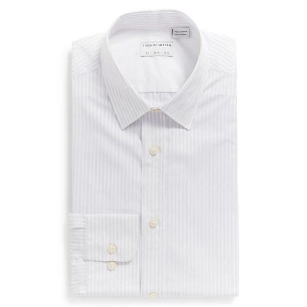 Tiger Of Sweden Adleyx Stripe Slim Fit Button-up Dress Shirt In Grey 41/16